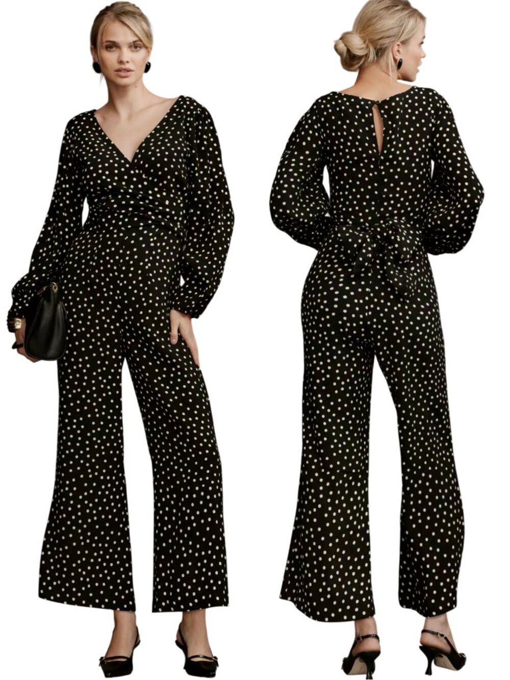 Anthropologie Faithfull Helena Wide Leg Polka Dot Jumpsuit M